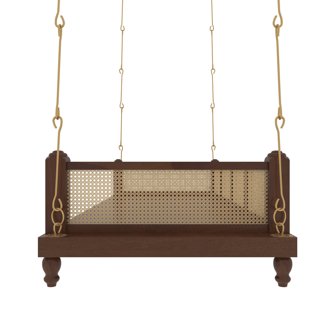 Charvi Elegant Wooden Swing for Home Interiors – Traditional Design with Cane Backrest