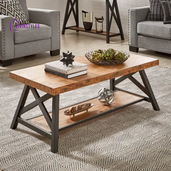 Saanvi Metal and Wooden Coffee Table for Living Room