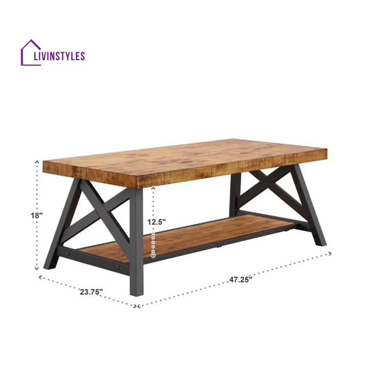 Saanvi Metal and Wooden Coffee Table for Living Room