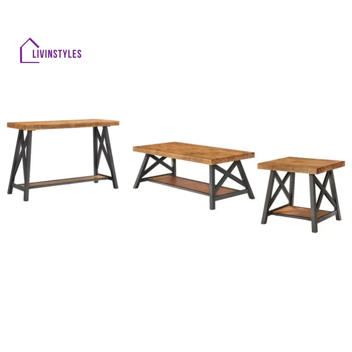 Saanvi Metal and Wooden Coffee Table for Living Room