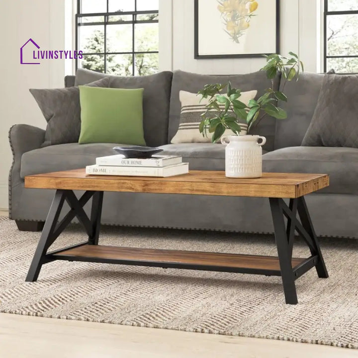 Saanvi Metal and Wooden Coffee Table for Living Room