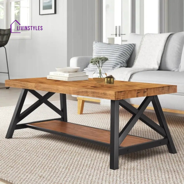 Saanvi Metal and Wooden Coffee Table for Living Room