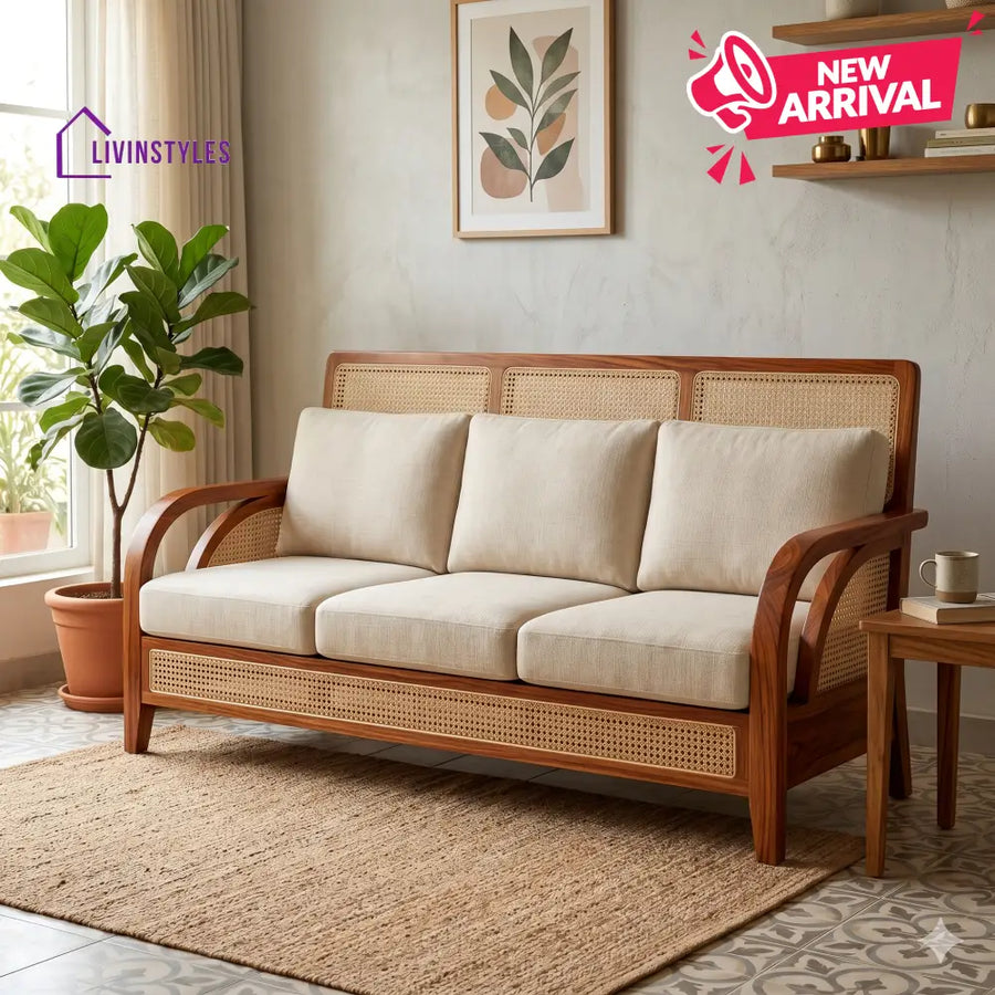 Saanvi Sheesham Wood and Cane Sofa for Living Room