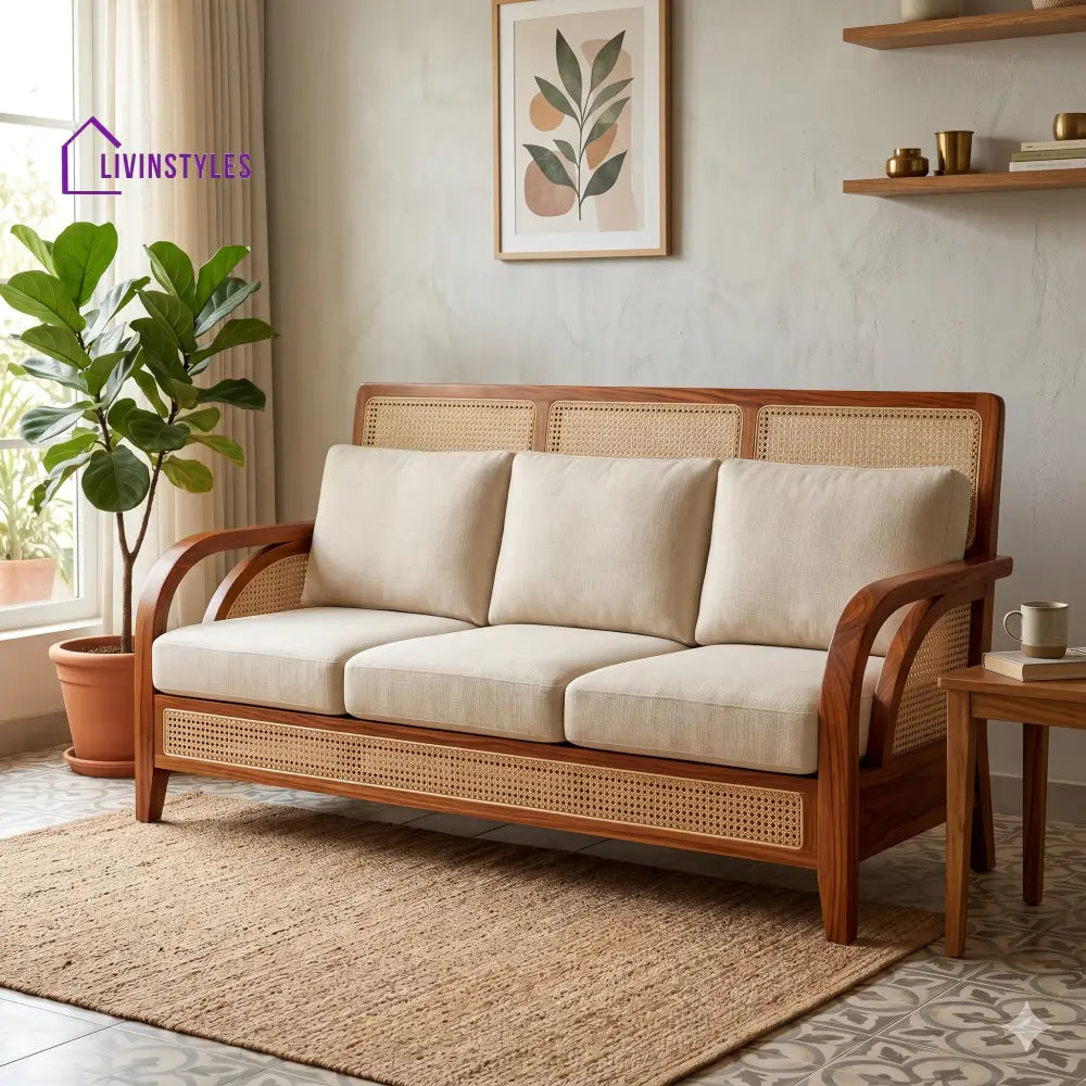 Saanvi Sheesham Wood and Cane Sofa for Living Room