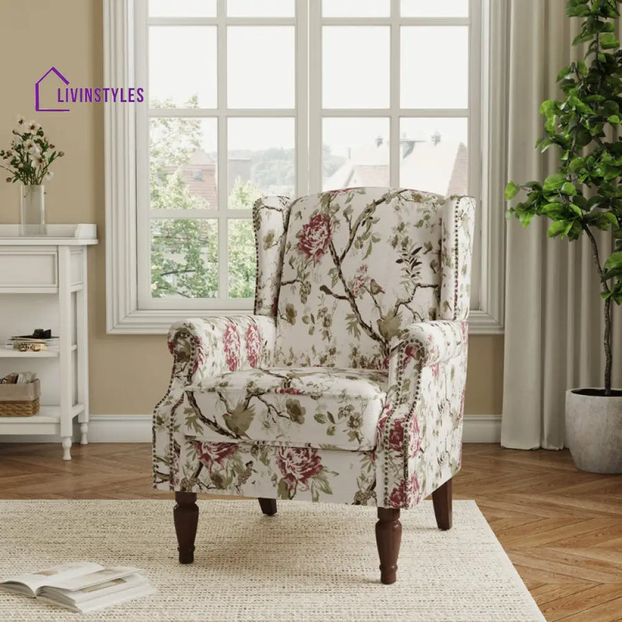 Saanvi Solid Wood and Fabric Arm Chair | Living Room Chair | Lounge Chair