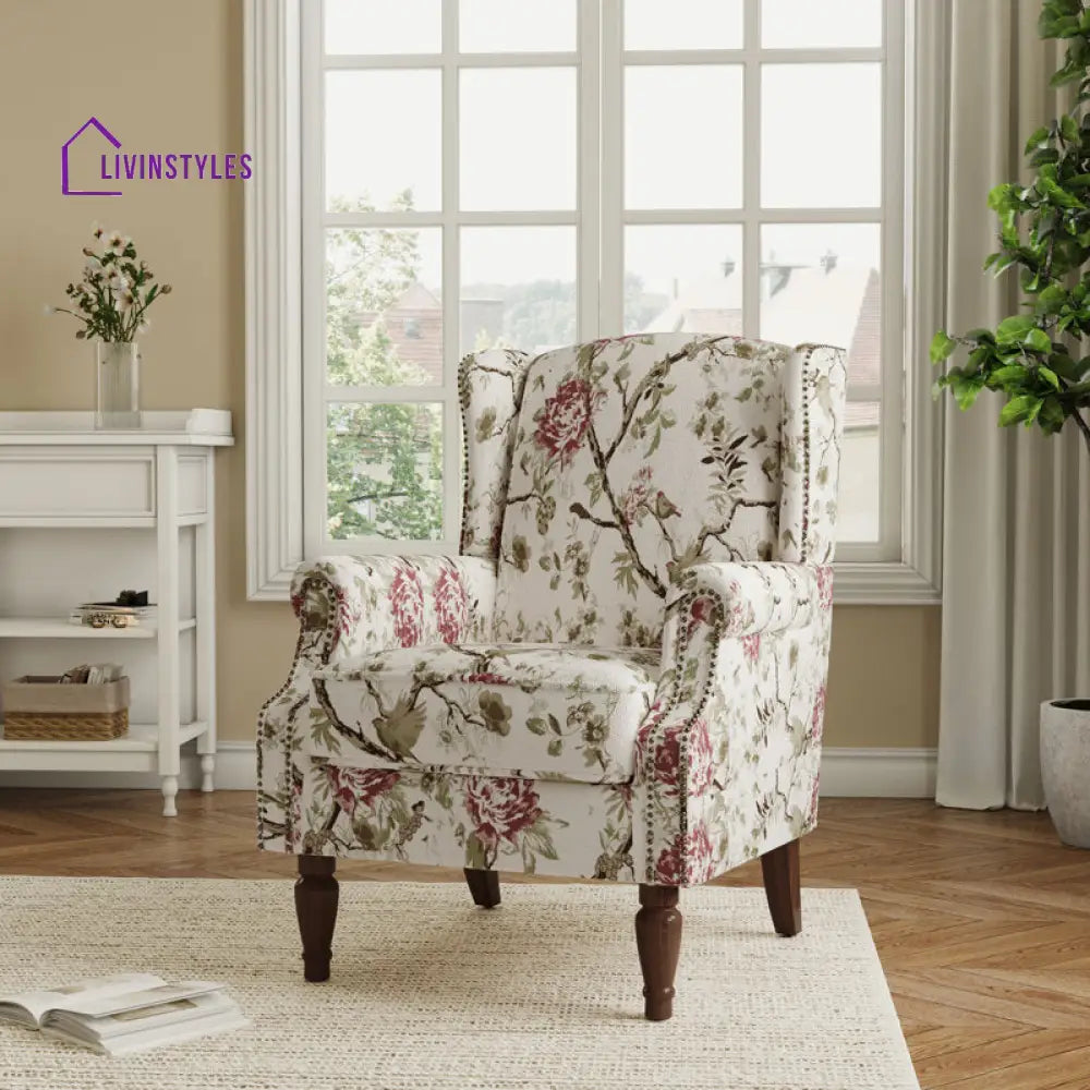 Saanvi Solid Wood and Fabric Arm Chair | Living Room Chair | Lounge Chair