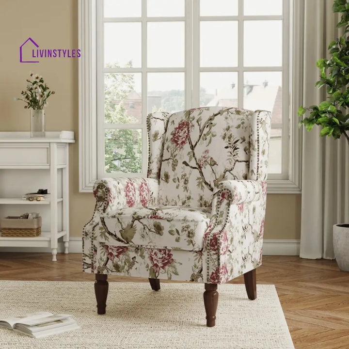 Saanvi Solid Wood and Fabric Arm Chair | Living Room Chair | Lounge Chair
