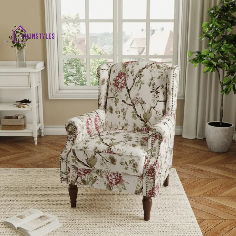 Saanvi Solid Wood and Fabric Arm Chair | Living Room Chair | Lounge Chair