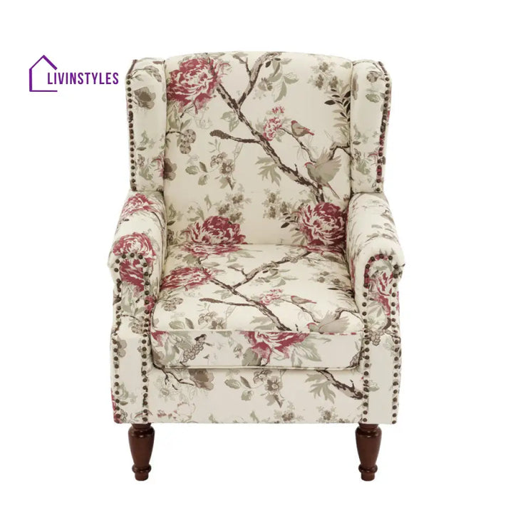 Saanvi Solid Wood and Fabric Arm Chair | Living Room Chair | Lounge Chair