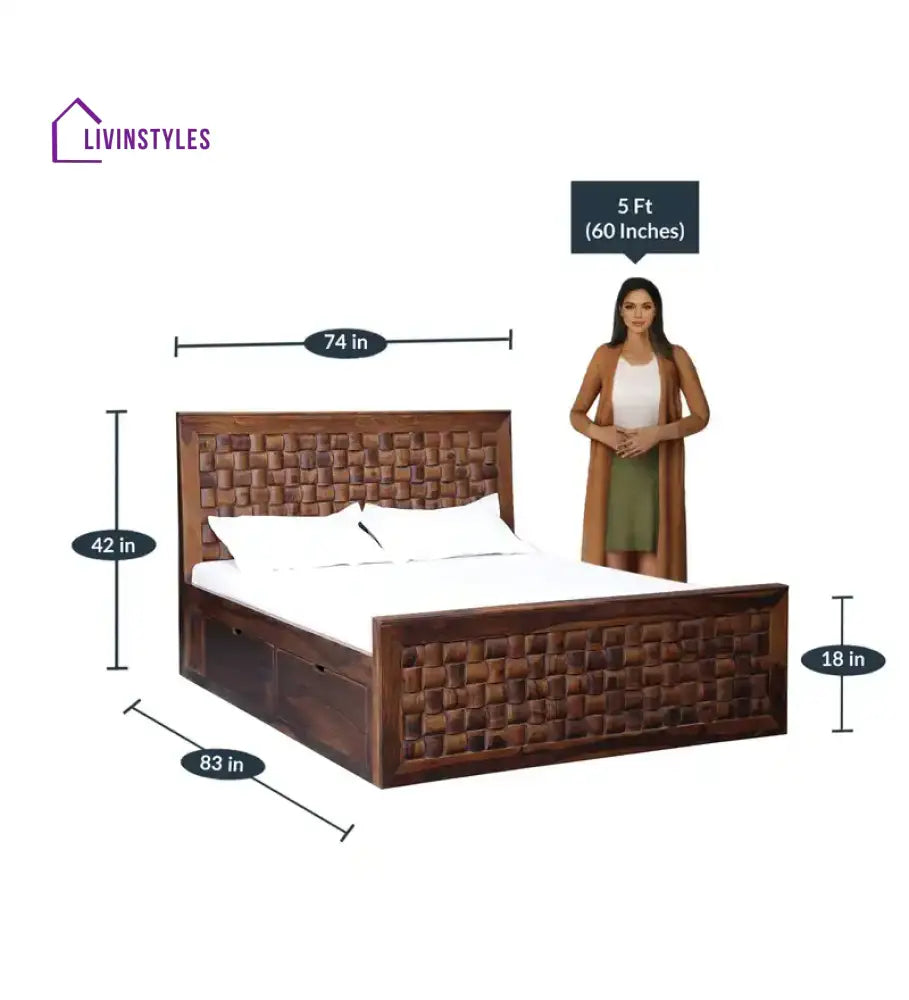 Niware Solid Wood Sheesham Storage Beds with Drawers Bedroom Furniture Sets