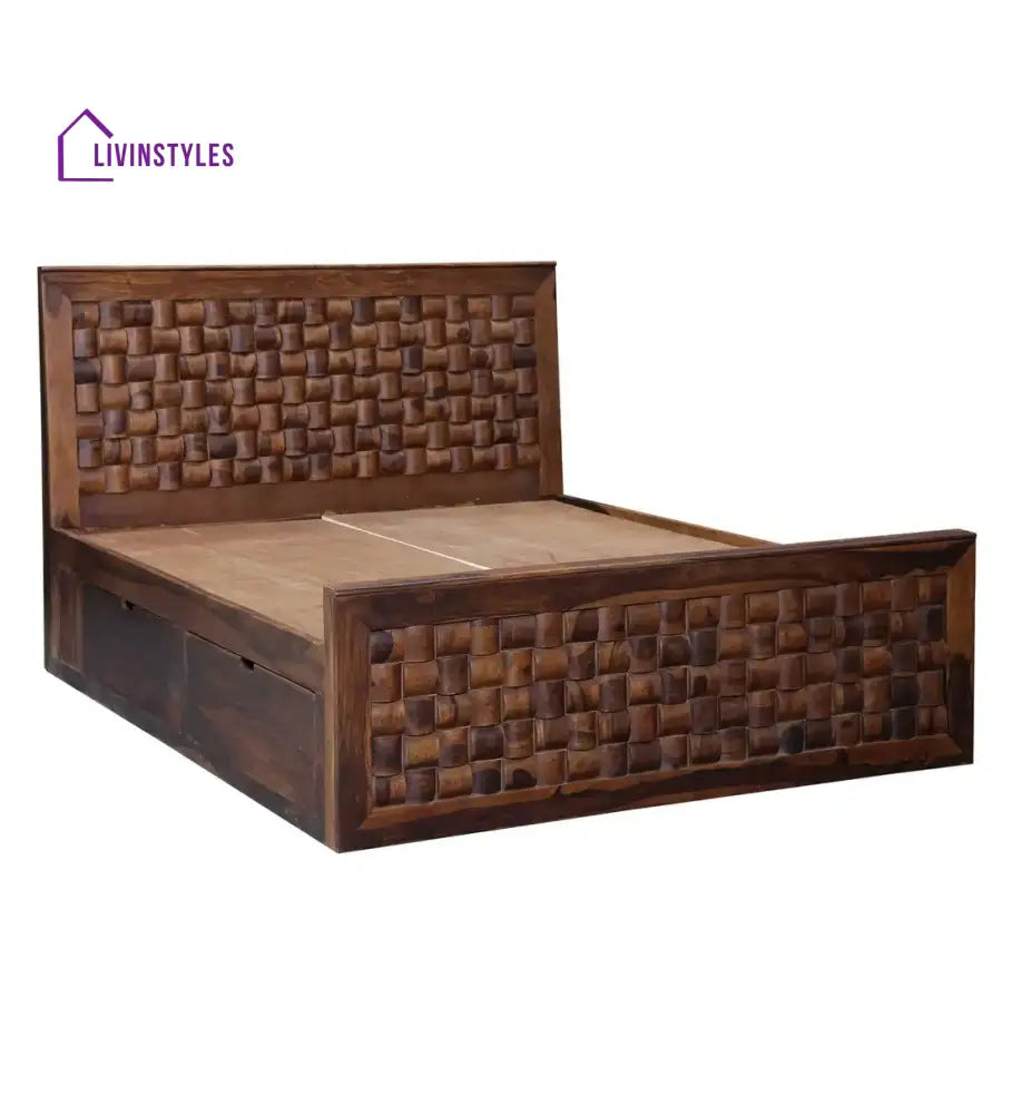 Niware Solid Wood Sheesham Storage Beds with Drawers Bedroom Furniture Sets