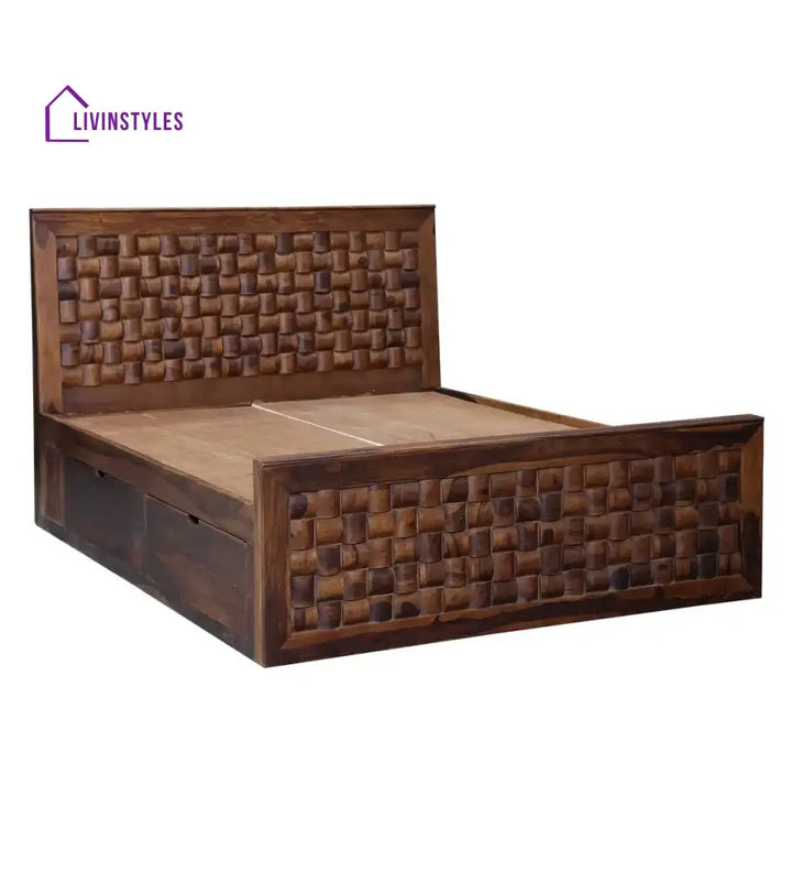 Niware Solid Wood Sheesham Storage Beds with Drawers Bedroom Furniture Sets