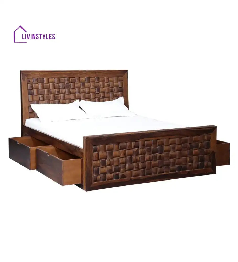 Niware Solid Wood Sheesham Storage Beds with Drawers Bedroom Furniture Sets