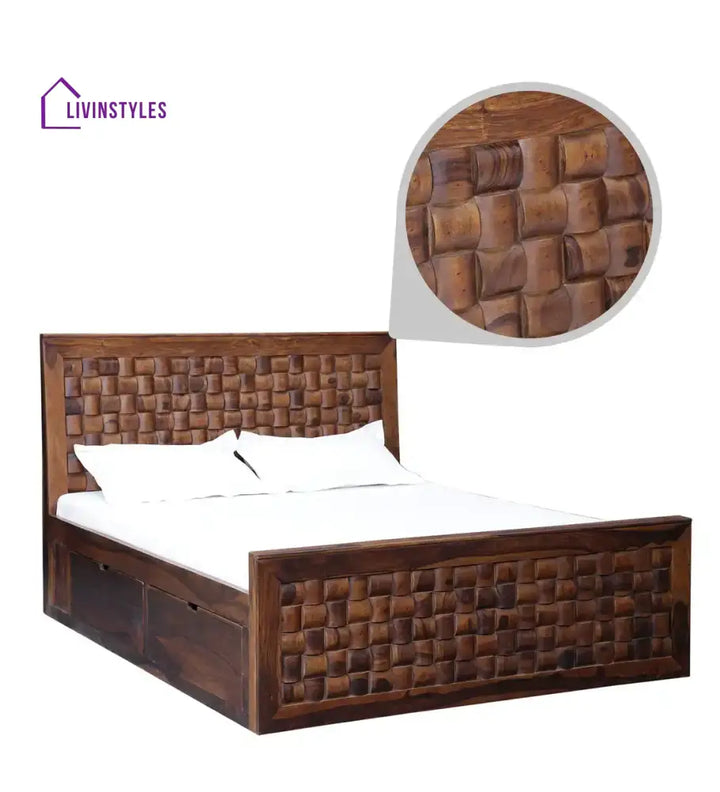 Niware Solid Wood Sheesham Storage Beds with Drawers Bedroom Furniture Sets