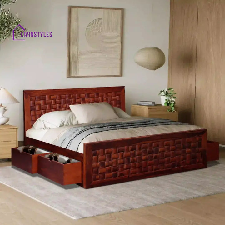 Niware Solid Wood Sheesham Storage Beds with Drawers Queen / Honey Bedroom Furniture Sets