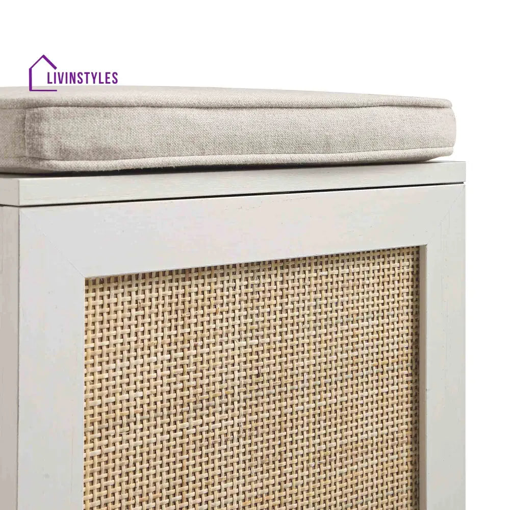 Frances Woven Rattan Single Storage Stool with Cushion White Cabinets & Chests