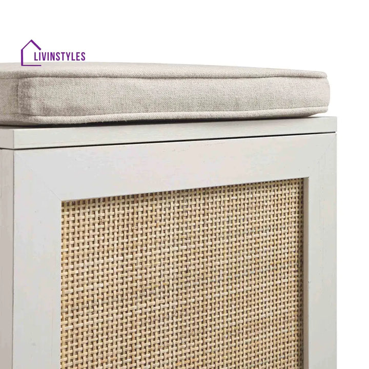 Frances Woven Rattan Single Storage Stool with Cushion White Cabinets & Chests