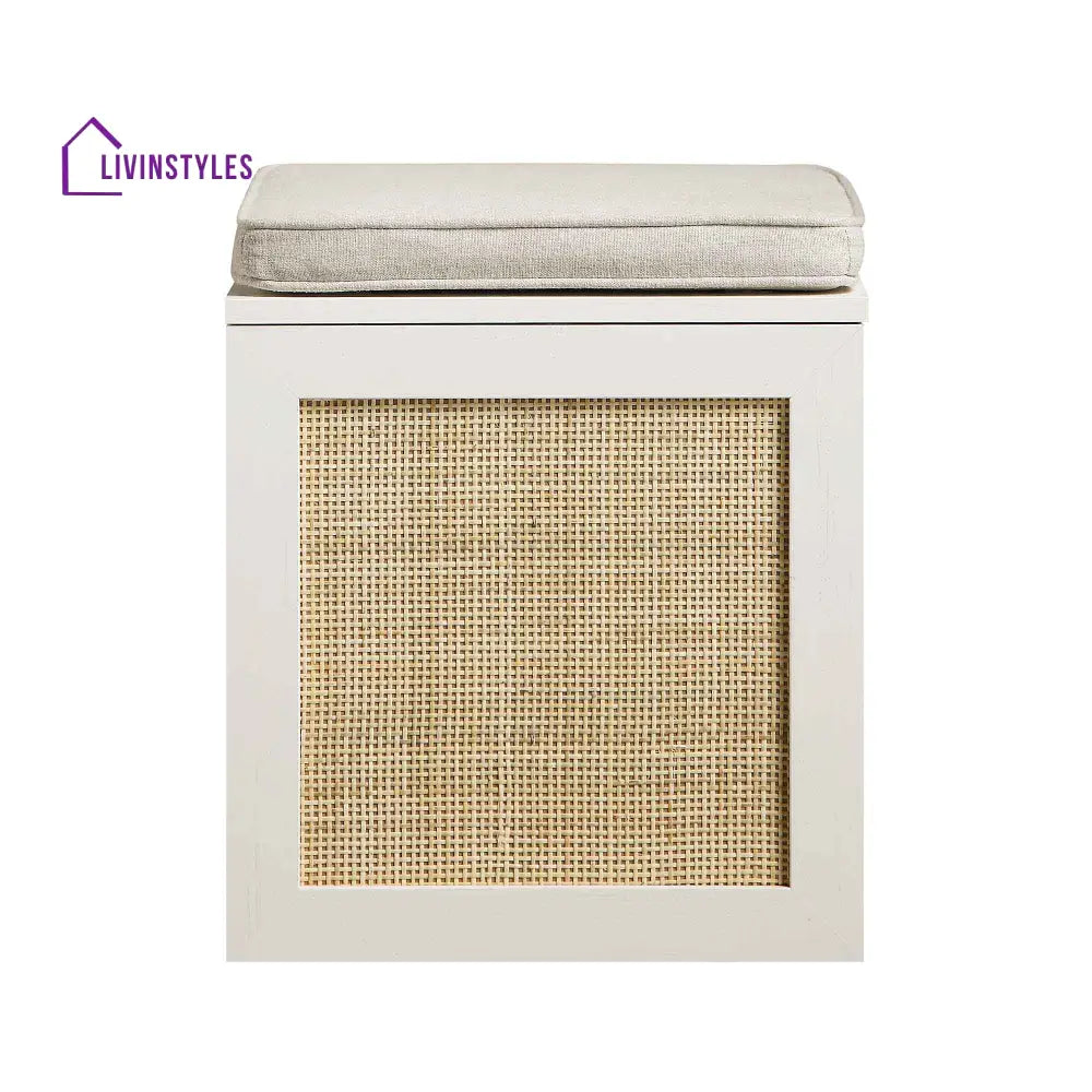 Frances Woven Rattan Single Storage Stool with Cushion White Cabinets & Chests