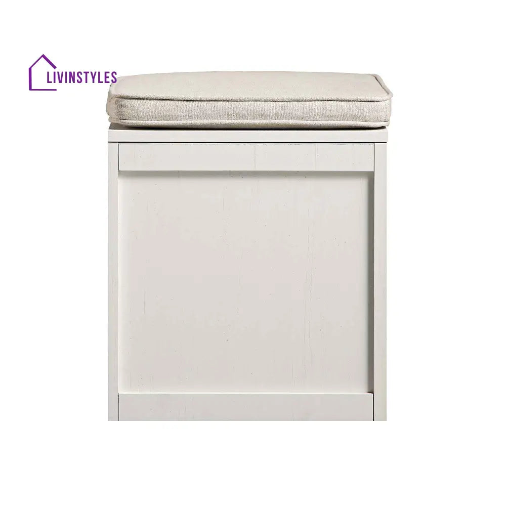 Frances Woven Rattan Single Storage Stool with Cushion White Cabinets & Chests