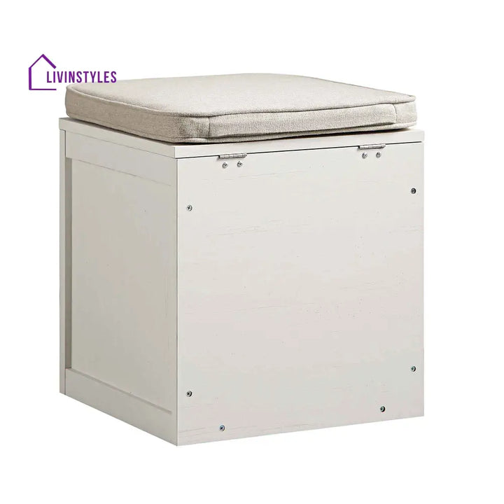 Frances Woven Rattan Single Storage Stool with Cushion White Cabinets & Chests