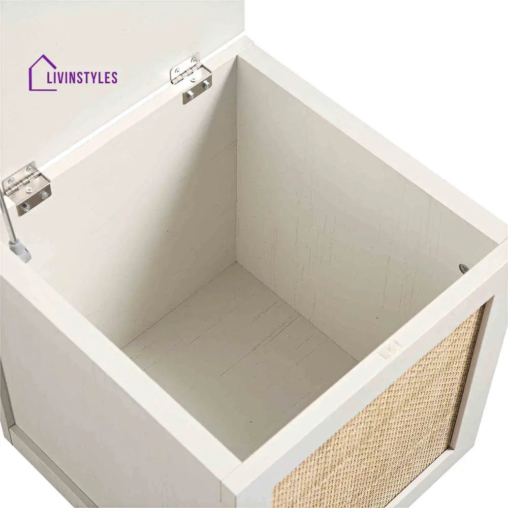 Frances Woven Rattan Single Storage Stool with Cushion White Cabinets & Chests