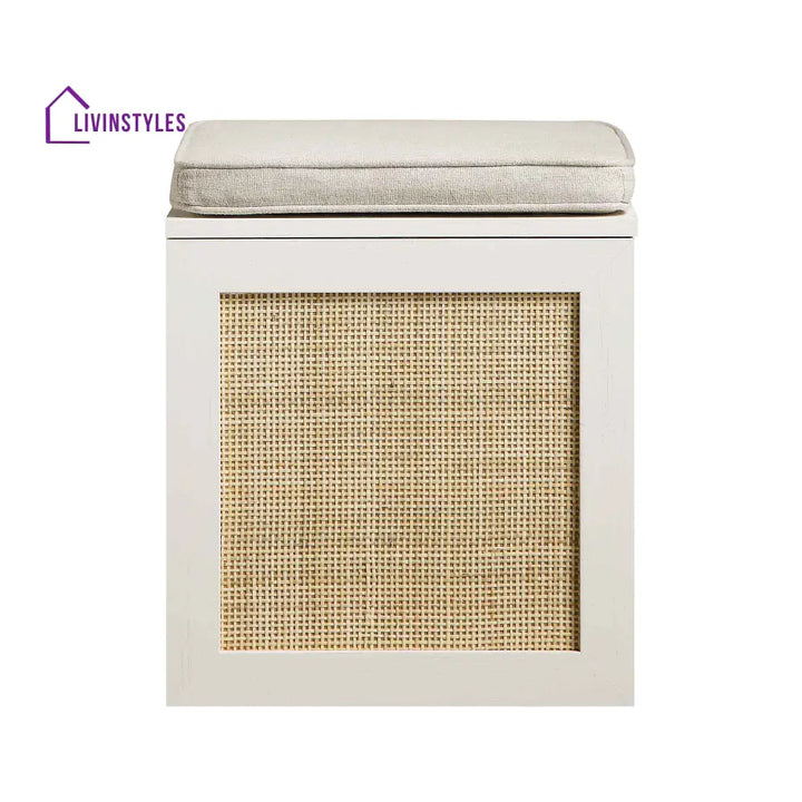 Frances Woven Rattan Single Storage Stool with Cushion White Cabinets & Chests