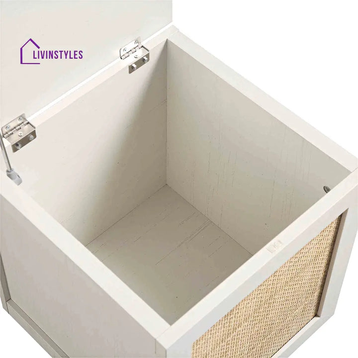 Frances Woven Rattan Single Storage Stool with Cushion White Cabinets & Chests