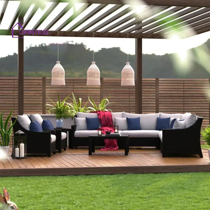 Saba All Weather Outdoor Wicker Garden L-Shape Sectional Conversation Set - Sofa Set