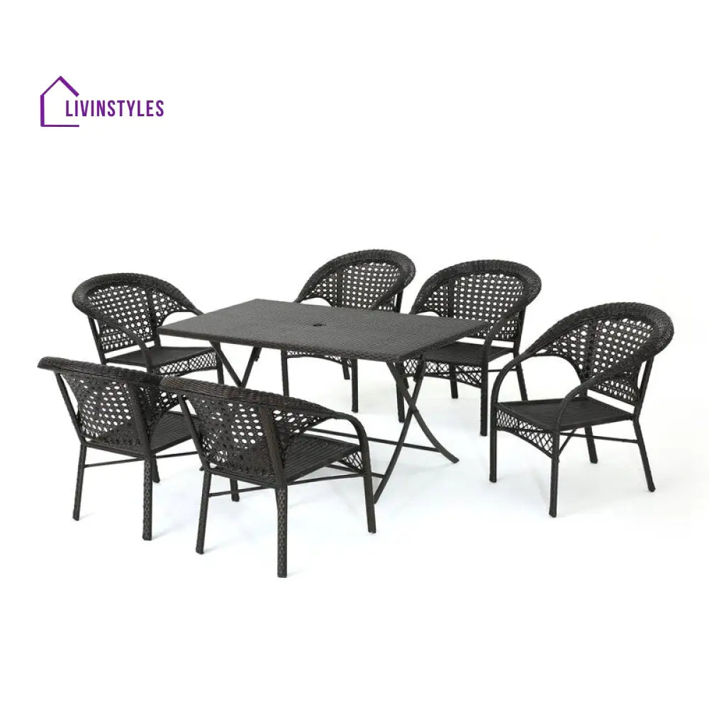 Sabbatini Outdoor Patio Dining Set 6 Chairs and 1 Table (Dark Brown) - Dining sets