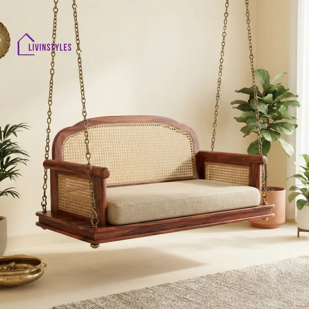 Sabine 2 Seater Wooden Swing for Home | Wooden Jhula for home