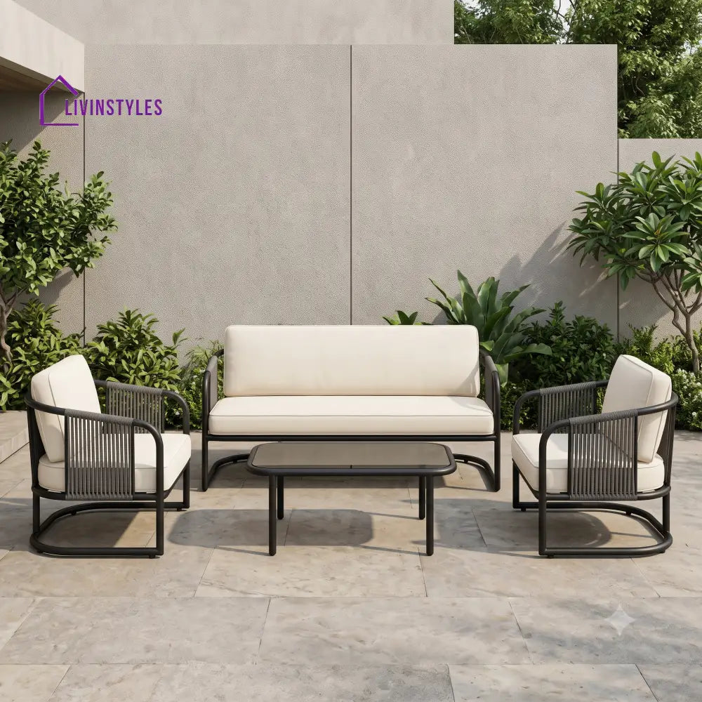 Sabine Metal Frame and Rope Weaving Outdoor Sofa Set 3 + 1 +1 and Coffee Table | Premium Uphostery