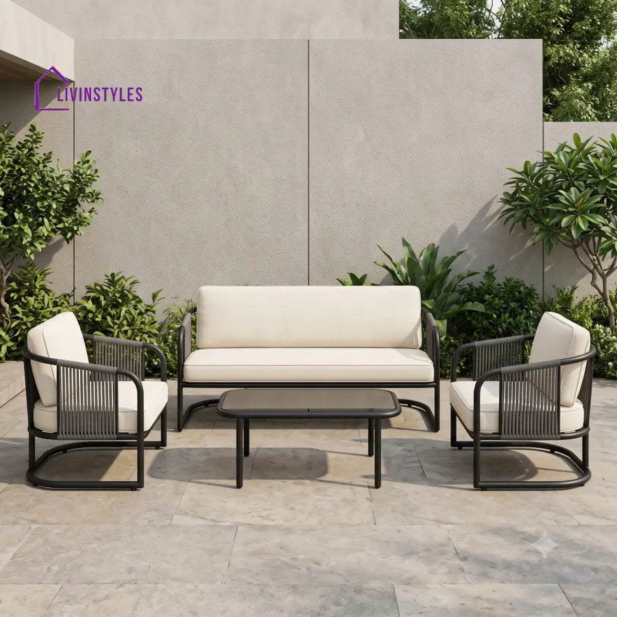 Sabine Metal Frame and Rope Weaving Outdoor Sofa Set 3 + 1 +1 and Coffee Table | Premium Uphostery