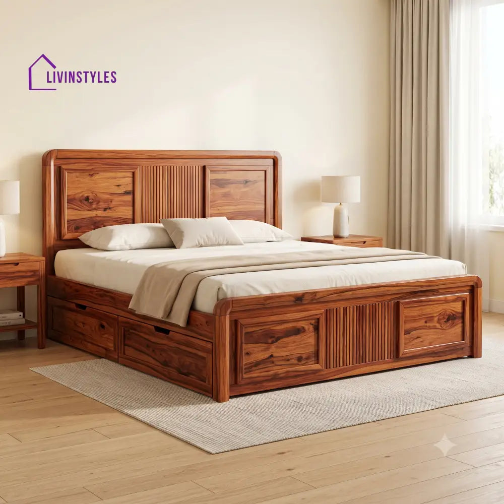 Sacha Premium Wooden Bed with Drawer Storage | King Size Bed & Queen Size Bed Online