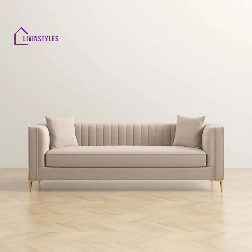 Sachin Beige Three Seater Sofa For Living Room