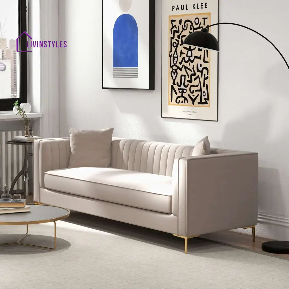 Sachin Beige Three Seater Sofa For Living Room