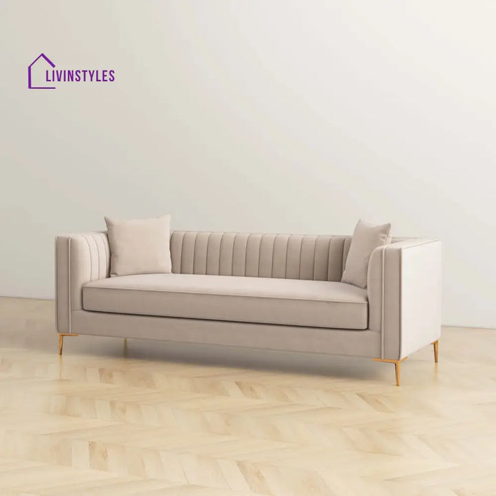 Sachin Beige Three Seater Sofa For Living Room