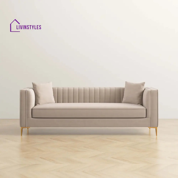 Sachin Beige Three Seater Sofa For Living Room