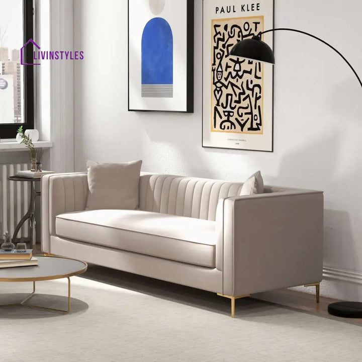 Sachin Beige Three Seater Sofa For Living Room