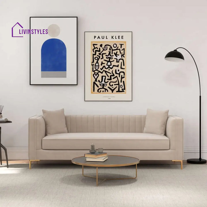Sachin Beige Three Seater Sofa For Living Room