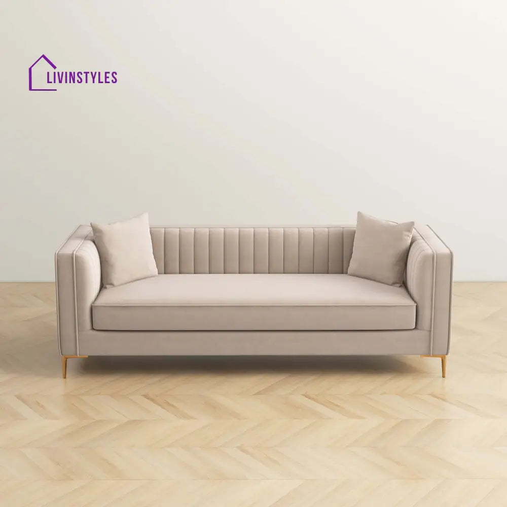 Sachin Beige Three Seater Sofa For Living Room
