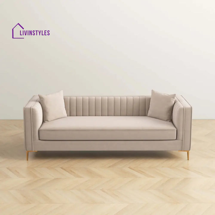 Sachin Beige Three Seater Sofa For Living Room
