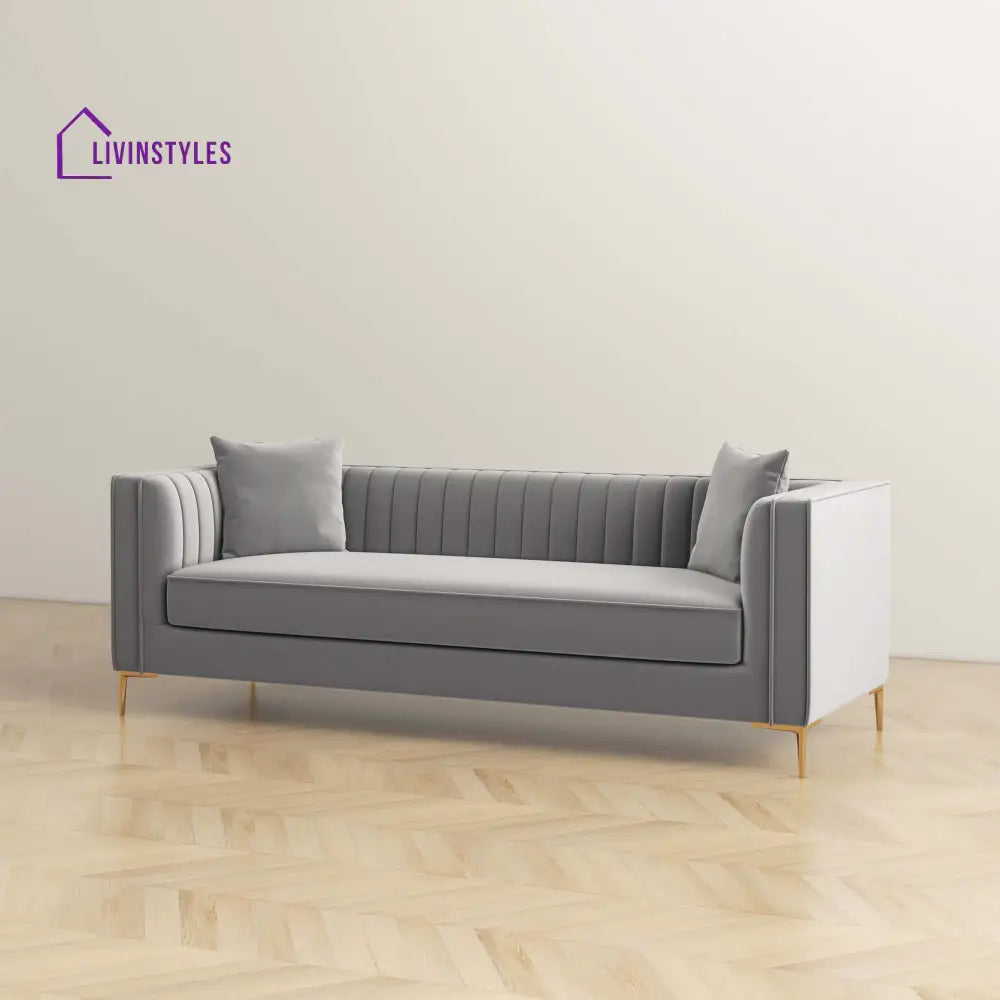 Sachin Light Grey Three Seater Sofa For Living Room