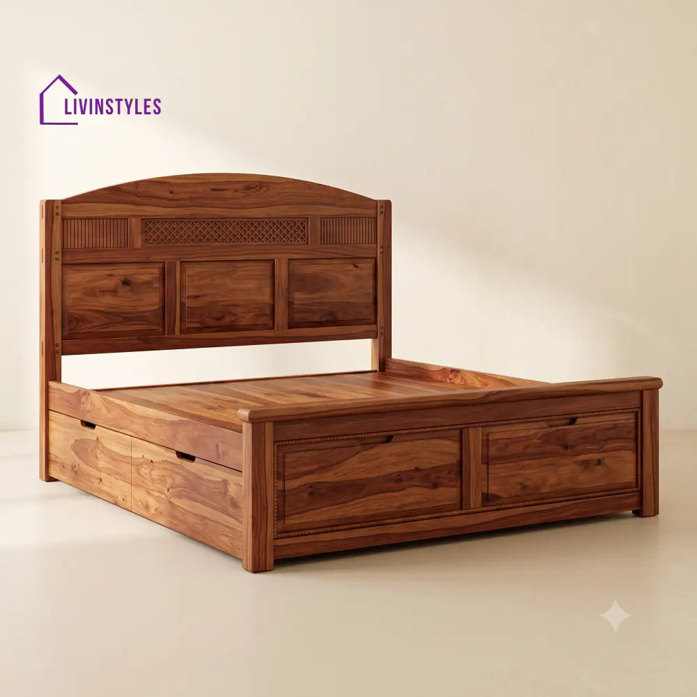 Sadhana Sheesham Wood Bed With Box Storage | Wooden Bed