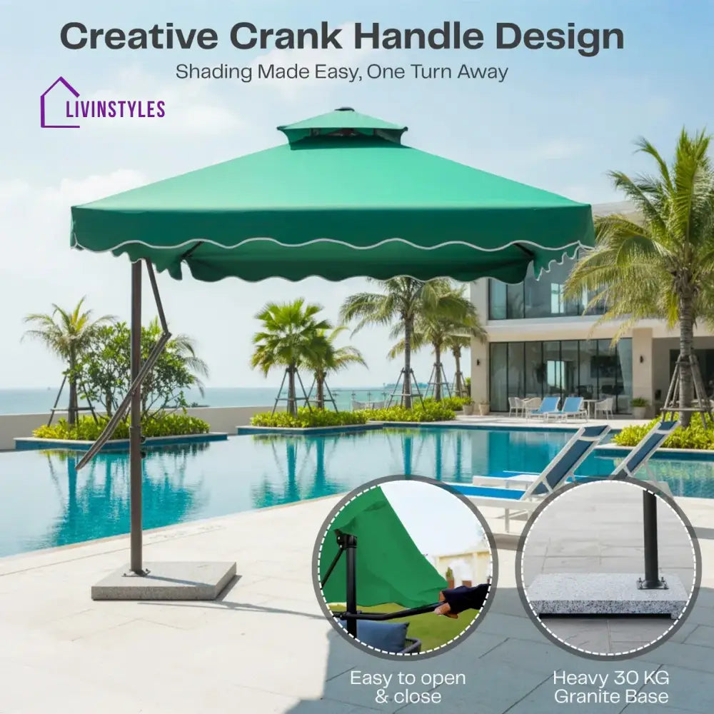 Sadik Marble Base Metal Frame Outdoor Umbrella - Green