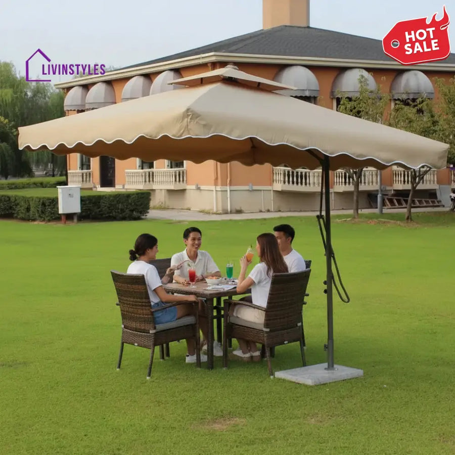 Sadik Marble Base Metal Frame Outdoor Umbrella - Khaki