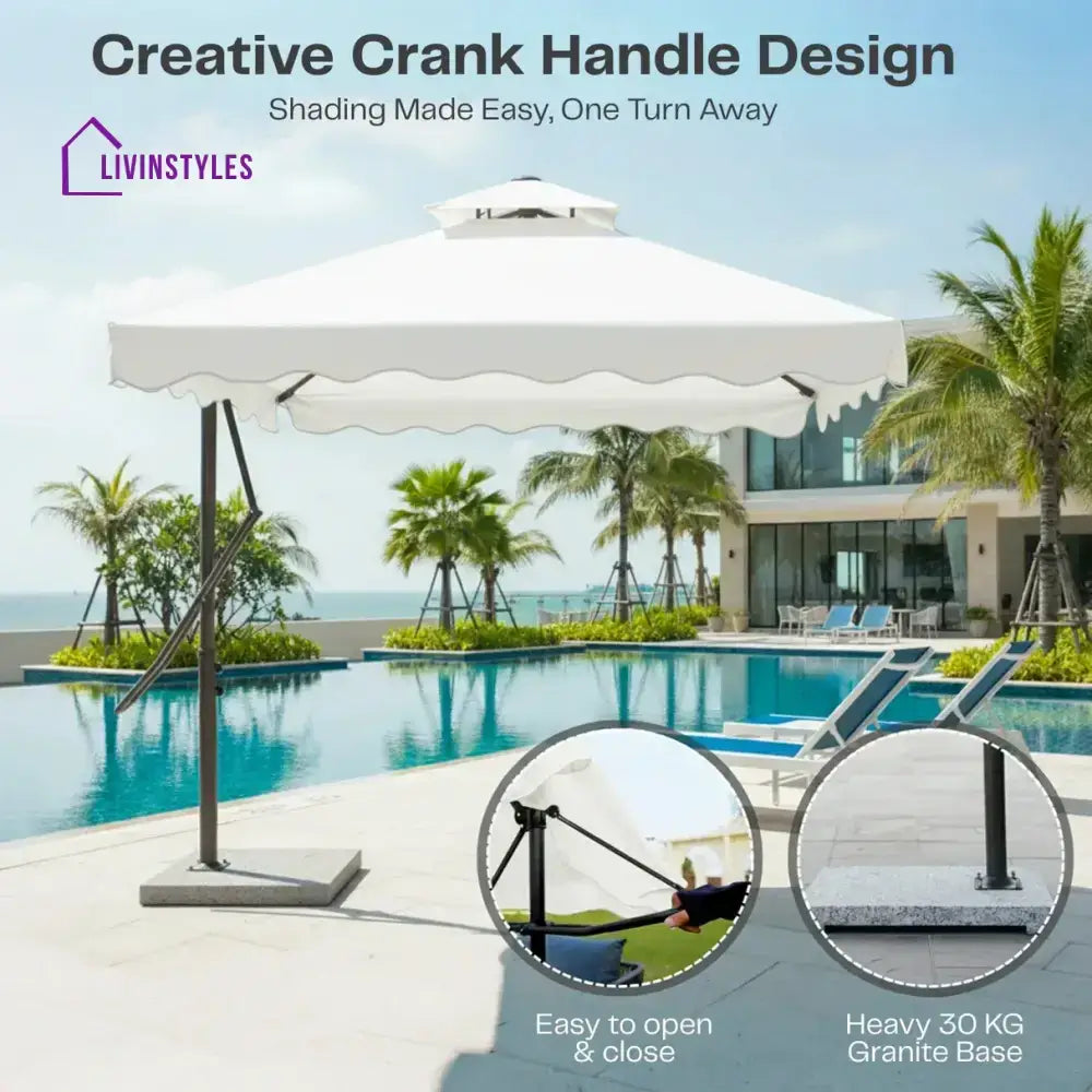 Sadik Marble Base Metal Frame Outdoor Umbrella - White