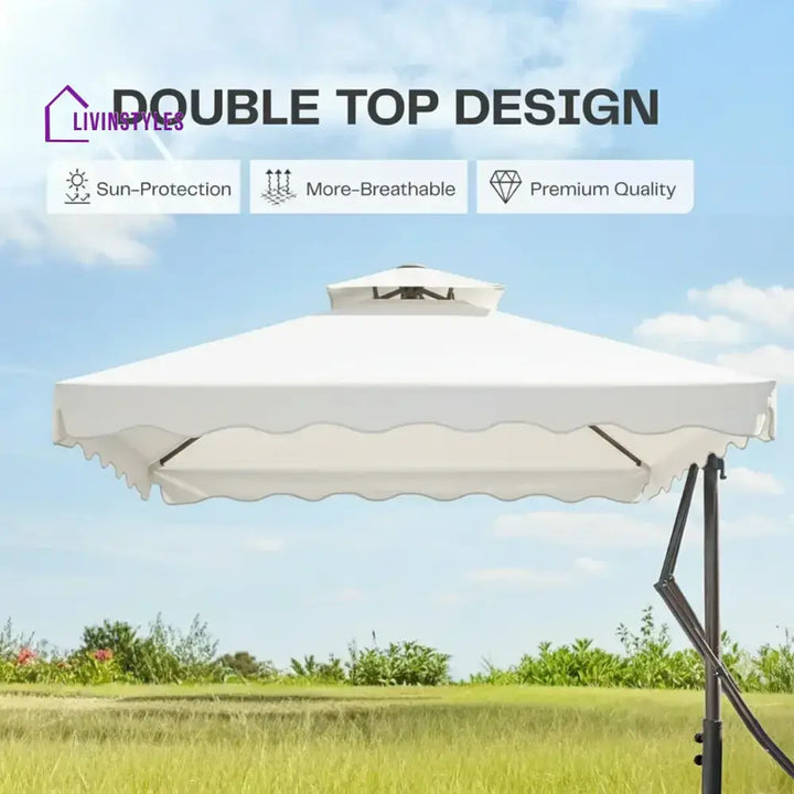 Sadik Marble Base Metal Frame Outdoor Umbrella - White