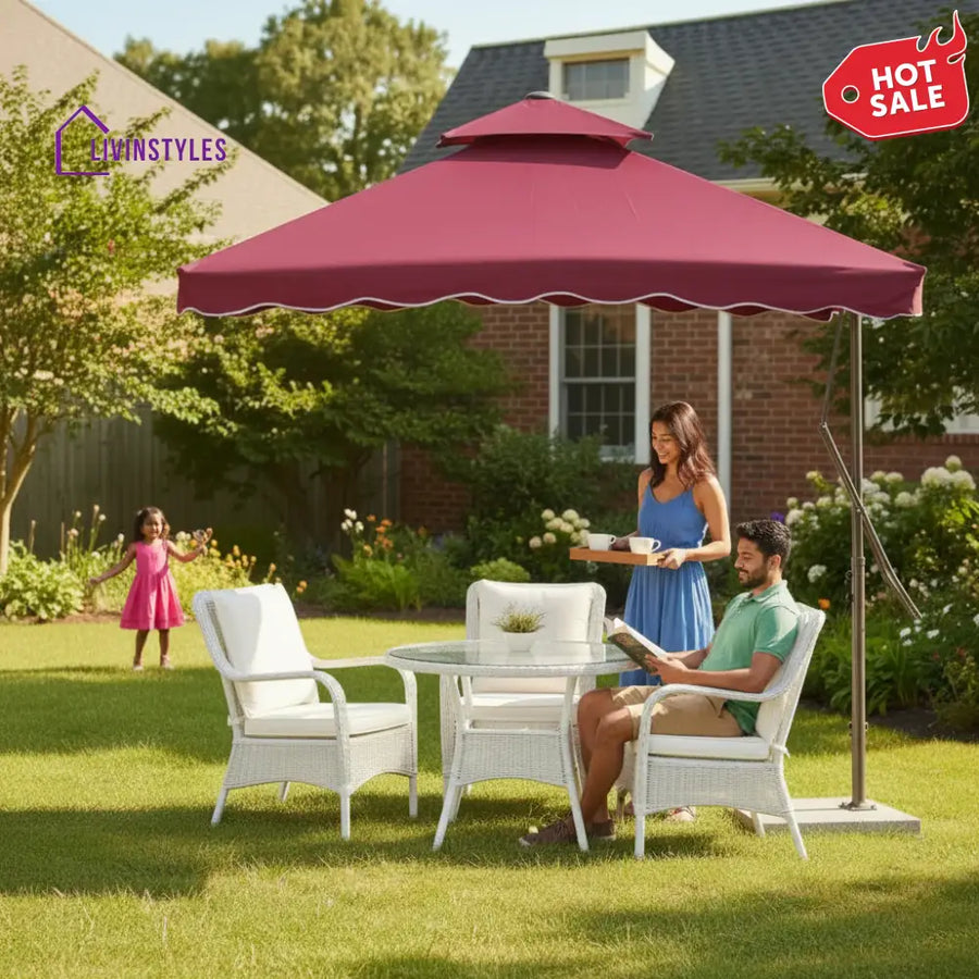 Sadik Marble Base Metal Frame Outdoor Umbrella - Maroon