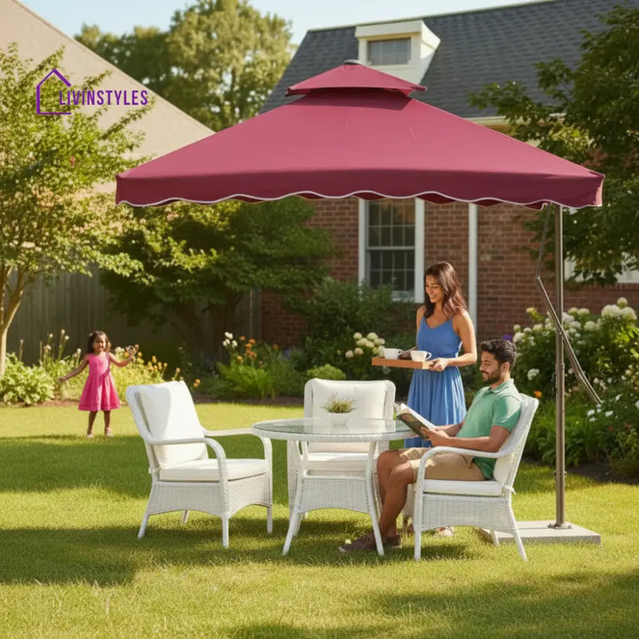 Sadik Marble Base Metal Frame Outdoor Umbrella - Maroon