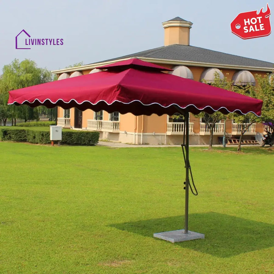 Sadik Marble Base Metal Frame Outdoor Umbrella - Maroon